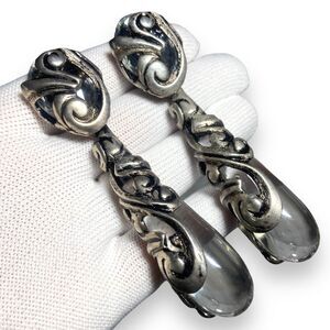 Vintage Isabel Canovas Clear Lucite Teardrop Chunky Dangle Earrings Clip On 3.5"